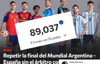 89.000 firmas y contando, la campaña creada en Change.org por una aficionada busca otra final contra España. Foto: captura de pantalla Change.org