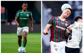 Jhon Arias (izquierda, Palmeiras) y Julián Millán (derecha, Fluminense) son dos de los tres colombianos más Kevin Serna (Fluminense) que disputarán la serie. FOTOS: Getty