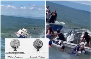 Adelante, las dos víctimas del incidente naval en el Golfo de Urabá. Atrás, instantes de la tragedia. FOTO: imágenes tomadas de redes.