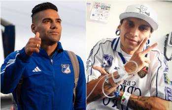 Falcao García, delantero de Millonarios, mantuvo contacto con Javier Acosta días antes de morir por videollamada. FOTO: REDES SOCIALES MILLONARIOS Y JAVIER ACOSTA (QEPD)