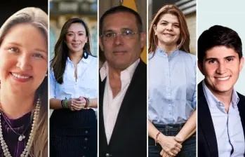 De izquierda a derecha: Maria Alejandra Benavides (testigo), Katherine Miranda, Efraín Cepeda, Liliana Bitar y Wadith Manzur (algunos congresistas involucrados). FOTOS: COLPRENSA.