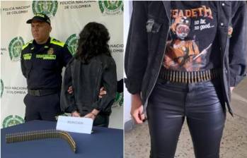 La mujer identificada como Juliana, fue capturada por portar un cinturón hecho de balas de alto calibre. FOTO: POLICÍA METROPOLITANA DE BUCARAMANGA