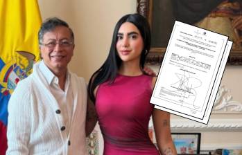 La influencer y estudiante de derecho Gabriela Muñoz y el presidente Gustavo Petro. En el facsímil, la resolución en la que fue contratado su hermano Santiago. Foto: Redes sociales.
