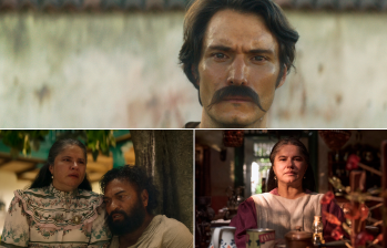 Arriba, Claudio Cataño como Aureliano Buendía. Abajo, a la izquierda, Marleyda Soto como Úrsula Iguarán y Diego Vásquez como José Arcadio Buendía. FOTOS Cortesía Netflix