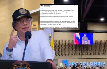 Gustavo Petro fue chiflado en una macrorrueda empresarial realizada en Corferias, Bogotá. FOTOS: Capturas de pantalla/Redes sociales. 