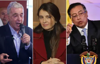 Álvaro Uribe (izquierda) advirtió que Gustavo Petro ha atacado a Paloma Valencia, lo que -según él- podría derivar en un magnicidio como el de Miguel Uribe Turbay. FOTOS: Colprensa
