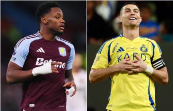 Jhon Jáder Durán podría ser compañero de Cristiano Ronaldo en el Al-Nassr de Arabia Saudita, se conocieron nuevos detalles del traspaso del delantero colombiano. FOTO: REDES SOCIALES ASTON VILLA Y CRISTIANO RONALDO