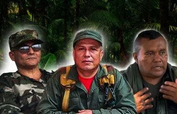 Alias Calarcá junto a Iván Mordisco y el disidente de las Farc conocido como Jhon 40. Fotos: cortesía