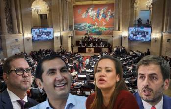 De izquierda a derecha: Lidio García, del Partido Liberal; David Barguil, del Partido Conservador; Carolina Corcho, del Pacto Histórico; y Andrés Forero, del Centro Democrático. FOTOS: COLPRENSA