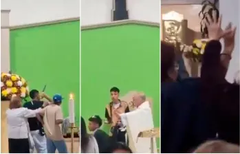 Feligreses y el sacerdote que oficiaba la misa intercedieron para que los hombres armados no atacaran a otro joven en la iglesia. FOTOS: Capturas de video