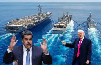 Nicolás Maduro y Donald Trump; de fondo, buques de guerra enviados por Estados Unidos al Pacífico. Fotos: AFP - cortesía U.S. Navy