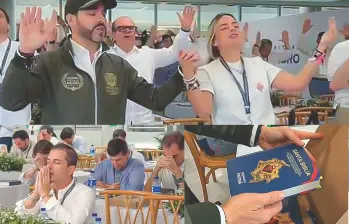Abelardo de la Espriella y su esposa, Ana Lucía Pineda, en un momento de alabanzas en el retiro espiritual. FOTO Redes sociales