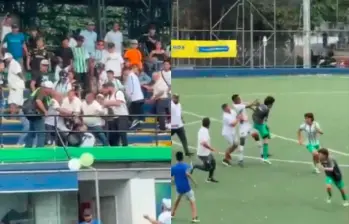 Padres y jugadores de Atlético Nacional y Estudiantil se fueron a los golpes en final de torneo de la Liga Antioqueña de Fútbol. Fotos: Capturas videos