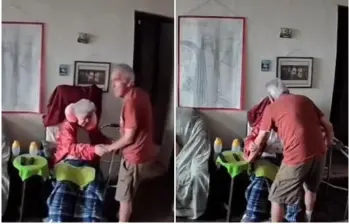 Este registro audiovisual de la pareja de adultos mayores en medio del terremoto se transformó rápidamente en símbolo de esperanza en las redes sociales en medio de la emergencia en Venezuela. FOTO: Captura de video de redes sociales 