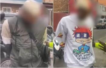 Los delincuentes capturados, de 20 y 23 años, ya contaban con antecedentes penales. FOTO: Pantallazo video Twitter @PoliciaBogota