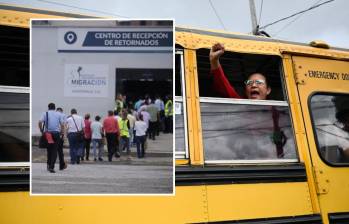 Después de ser liberados, los presos políticos fueron montados en un bus para ser trasladados luego de aterrizar en Guatemala. FOTO: GETTY Y MIGRACIÓN GUATEMALA