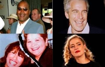 Cuatro rostros, cuatro historias: O.J. Simpson (arriba izq.), Jeffrey Epstein (arriba der.), la asesina de Selena, Yolanda Saldivar (abajo izq.) y Amber Heard (abajo der.). Cuatro nombres ligados a casos judiciales que han sacudido el mundo del entretenimiento y la sociedad. FOTOS Getty