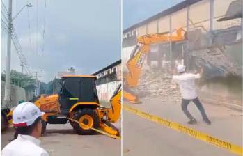 Así fue el momento en el que, por poco, una pared le cae encima al alcalde Dumek Turbay Paz. FOTOS: Capturas de video