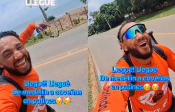El patinador Farley Stiven se demoró siete días para llegar desde Medellín hasta Coveñas, en la Costa Caribe de nuestro país. FOTO: Captura de video