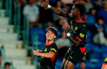 Yáser Asprilla festejando su quinto gol de la temporada. FOTO: X GironaFC