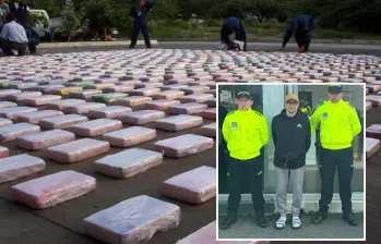 Adelante, el presunto narco implicado. Atrás, imagen de referencia de un cargamento de cocaína decomisado. FOTO: (COLPRENSA – HOY DIARIO DEL MAGDALENA).