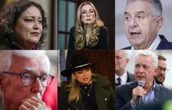 De izquierda a derecha: Ángelica Lozano; Katerine Miranda; Lucho Garzón; Jorge Enrique Robledo; Lina Garrido y Álvaro Uribe. Foto: Colprensa. 