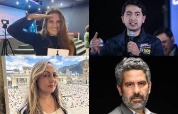 A la izquierda, las activistas Stephany Forero y Alejandra Montes; a la derecha, el representante a la Cámara Daniel Briceño y el analista y opinador Julio César Iglesias. Foto: Redes sociales/Colprensa.