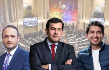 De izq. a der.: Alfredo Deluque (senador de La U), Rodrigo Lara (minInterior designado) y Daniel Briceño (representante electo). FOTO Colprensa 