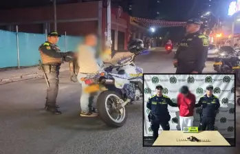 Adelante, uno de los detenidos este fin de semana. Atrás, uno de los operativos de control en Medellín. FOTO: Cortesía Policía Metropolitana