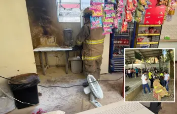 Adelante, bomberos atendiendo algunos de los afectados. Atrás, el sitio donde se presentó la emergencia. FOTO: Cortesía