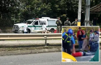 Adelante, captura del presunto pistolero de El Peñol. Atrás, autoridades de Policía atienden homicidio de un hombre en Rionegro. FOTO: Tomadas de redes sociales