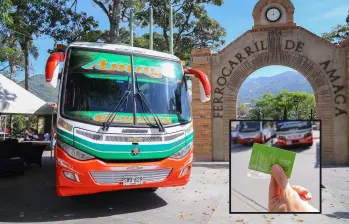 Imagen de referencia de una tarjeta cívica y un bus de la ruta Amagá–Medellín. FOTO: Cortesía
