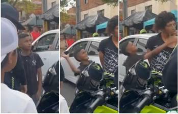 Secuencia de cómo el menor de aparentemente 12 años le pegó una cachetada al ladrón de su bicicleta en Cúcuta. FOTO: Captura video de redes sociales @cucutaonline