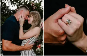 Taylor Swift y Travis Kelce compartieron su compromiso con una sesión de fotos íntima publicada en Instagram, donde la cantante mostró su anillo de bodas. FOTOS tomadas de Instagram @taylorswift
