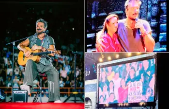 Ricardo Arjona se presentó en Medellín el pasado 24 de julio. Al lado Milena con él en escenario y desde la tribuna Sur donde Arjona vio su letrero con luces. FOTOS Cortesía Páramo Presenta y capturas de pantalla. 