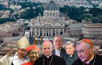 De izquierda a derecha: Luis Anotnio Tagle, Charles Maung Bo, Robert Francis Prevost, Gérald Lacroix, Mario Grech, Pietro Parolín. Fotos: Vatican News
