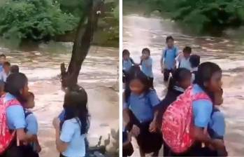 Los momentos en que unos niños en La Guajira se sumergieron en una creciente. Foto: captura de video 