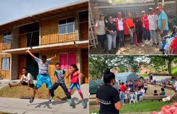 Así lucen los niños de las familias que viven en el barrio Miraflores. A la derecha, algunas actividades de la fundación en Bolombolo. FOTOS Cortesía