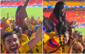 El supuesto hechicero de la Selección de Ghana, lejos de lamentar la derrota 1-0 que dejó a su equipo fuera del Mundial 2026, terminó cargado en hombros y festejando la clasificación junto a la fanaticada colombiana. FOTO: Captura de video de redes sociales 