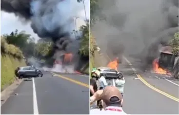 Las autoridades confirmaron que la víctima quedó atrapada dentro del vehículo particular en el sector de Punto 30. Falleció de manera inmediata. FOTO: Captura de video redes sociales @ColombiaOscura