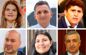 Arriba, de izquierda a derecha: Liliana Bitar, Juan Pablo Gallo Maya y Wadith Manzur. Abajo, de izquierda a derecha: Julián Peinado, Karen Manrique y Juan Diego Muñoz. FOTO: EL COLOMBIANO/Red social X/CÁMARA DE REPRESENTANTES.