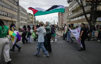 Manifestantes en una movilización a favor de Palestina. FOTO: COLPRENSA