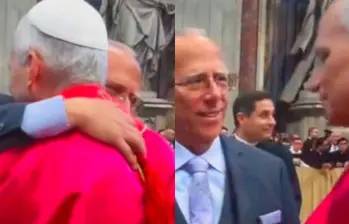 El papa León XIV recibió a su hermano en la misa de entronización. Foto: Captura de video. 