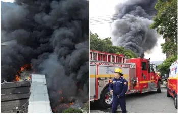 La conflagración se desató en una zona de bodegas en la antigua fábrica de Coltejer en Itagüí en la que funciona una empresa de bicicletas. FOTO: Manuel Saldarriaga