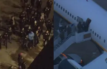 Maduro fue trasladado esposado de manos y pies, con la cabeza cubierta por la capucha de su chaqueta. Foto: Tomada de redes sociales