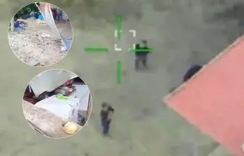 Hombres de las disidencias acampan en las escuelas, las cuales han sufrido algunos deterioros por los explosivos. Foto: Captura videos Caracol Radio