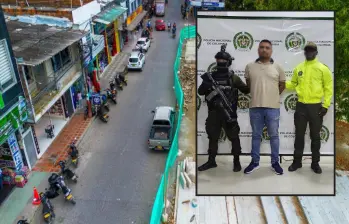 Adelante, una de las calles del municipio de Apartadó, donde se dio la captura. Atrás, el señalado jefe financiero. FOTO: Andrés Camilo Suárez Echeverry y Cortesía Policía Urabá