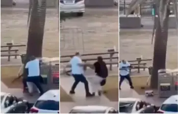 El hombre (camiseta blanca) desarmó al tirador, evitando que siguiera disparando contra quienes se encontraban en la playa. FOTOS: Captura de video 