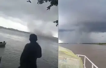 Una tromba marina se formó sobre el río Meta, sorprendiendo a los habitantes del municipio de Orocué, en el departamento de Casanare.FOTOS: Capturas de videos del fenómeno.