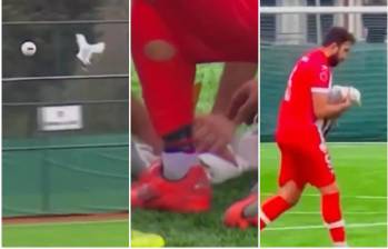 Secuencia de cómo el balón impactó a la gaviota, por lo que después fue atendida por los jugadores en el campo de juego. FOTO: Captura video de redes sociales @AlertaMundoNews